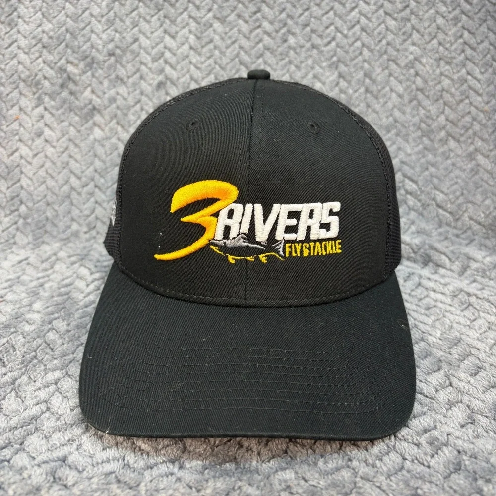 Outdoor Cap OC771 3 Rivers Fly & Tackle Wasilla Alaska Trucker Hat Black Mesh